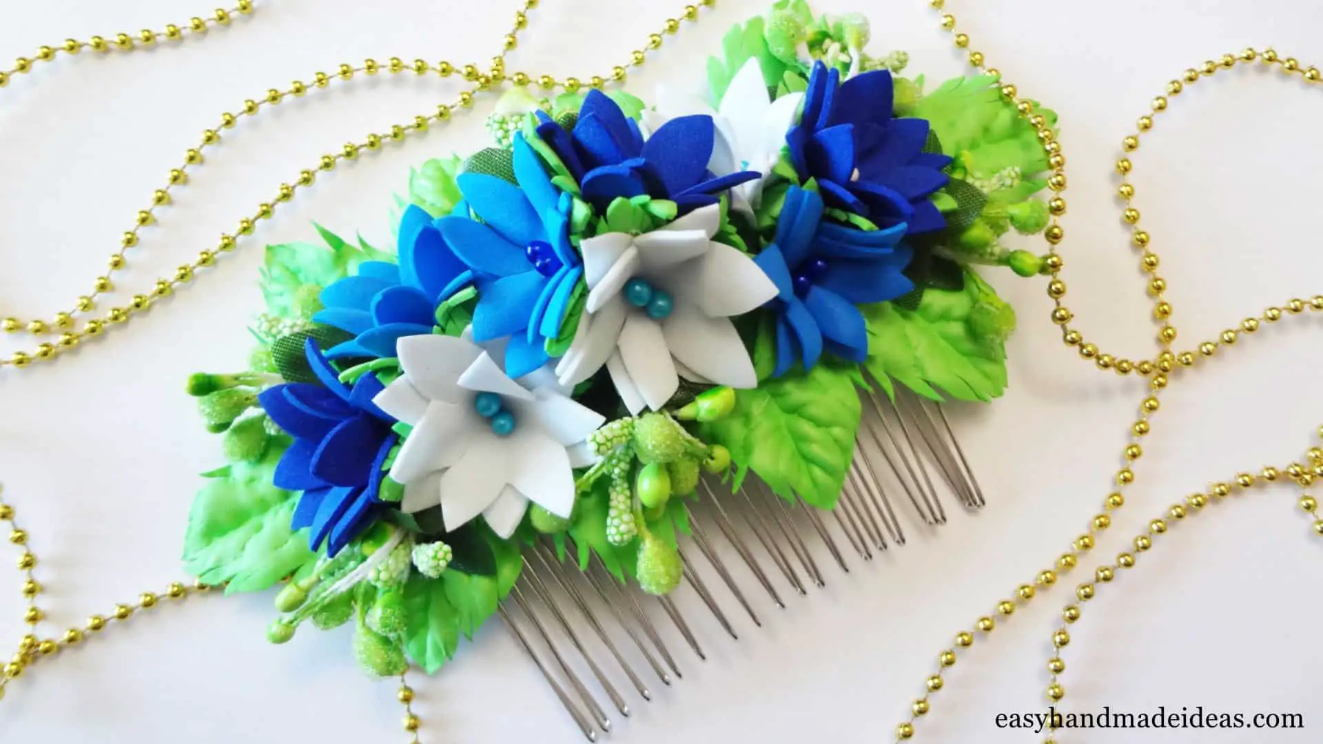 Hair side comb with foamiran flowers