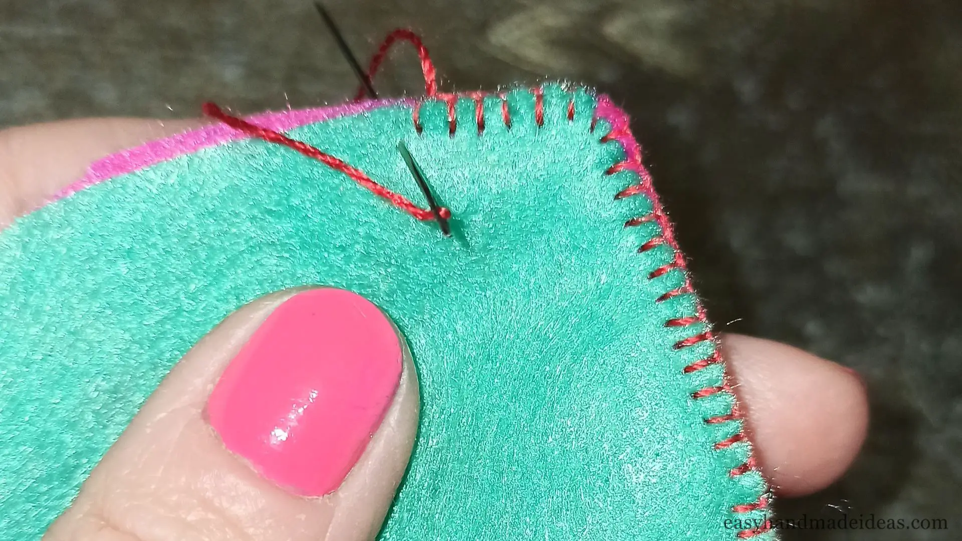 Stitch around the sides of the two heart blanks
