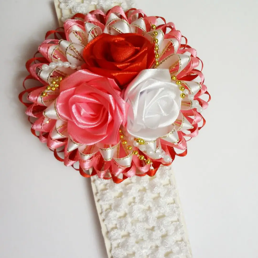 Kanzashi Fabric Flower Elastic Headband